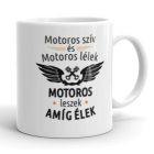 Motoros szív és motoros lélek feliratos fehér kerámia bögre szárnyas dugattyú mintával