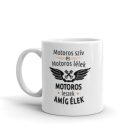 Motoros szív és motoros lélek feliratos fehér kerámia bögre szárnyas dugattyú mintával