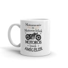 Motoros szív és motoros lélek feliratos fehér kerámia bögre fekete chopper motorkerékpár mintával