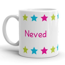 Színes csillagmintás egyedi neves gyerek bögre