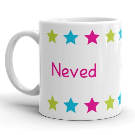 Színes csillagmintás egyedi neves gyerek bögre