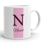 Rózsaszín sávos egyedi neves monogramos bögre nőknek