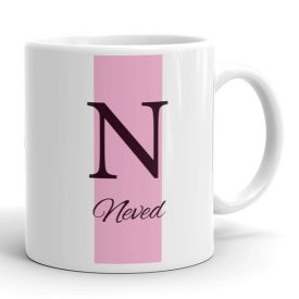 Rózsaszín sávos egyedi neves monogramos bögre nőknek