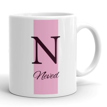 Rózsaszín sávos egyedi neves monogramos bögre nőknek