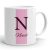 Rózsaszín sávos egyedi neves monogramos bögre nőknek