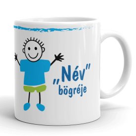 Ecsetvonásos pálcikaember kisfiús egyedi neves gyerek bögre
