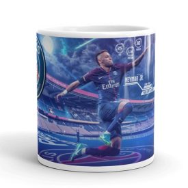 Egyedi névvel kérhető Paris Saint-Germain mezes Neymar Jr. grafikás fehér kerámia focis bögre stadion háttérrel