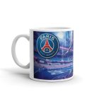 Egyedi névvel kérhető Paris Saint-Germain mezes Neymar Jr. grafikás fehér kerámia focis bögre stadion háttérrel