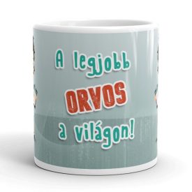A legjobb orvos a világon egyedi neves bögre szürkéskék háttérrel