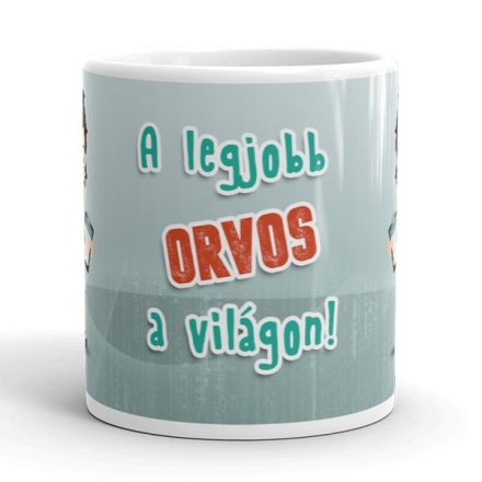 A legjobb orvos a világon egyedi neves bögre szürkéskék háttérrel