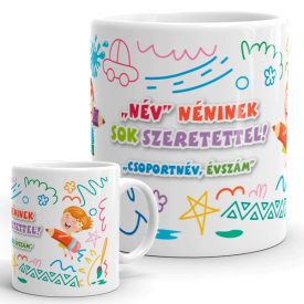 Egyedi névvel és csoportnévvel kérhető színes gyermekrajzos bögre óvónőknek ballagásra