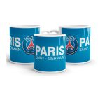 Egyedi névvel kérhető nagy kerek Paris Saint-Germain klubcímeres kék fehér kerámia focis bögre
