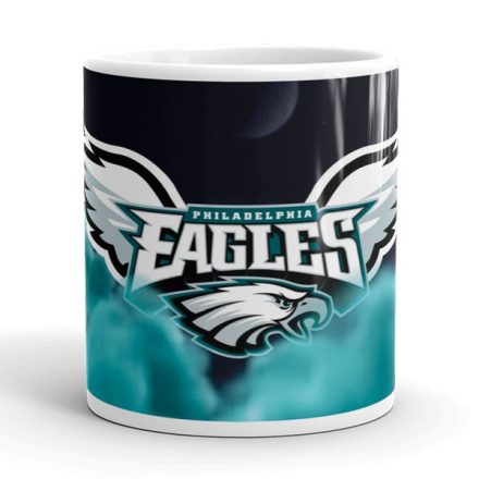 Egyedi névvel kérhető hivatalos sasfejes és szárnyas Philadelphia Eagles fehér kerámia NFL bögre
