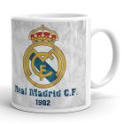 Egyedi névvel kérhető nagy kerek koronás Real Madrid C.F. klubcímeres fehér kerámia focis bögre