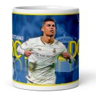 Egyedi névre szóló Cristiano Ronaldo grafikás Al-Nassr mezes fehér kerámia focis bögre