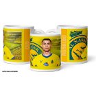 Egyedi névre szóló sárga hazai Al-Nassr mezes Cristiano Ronaldo grafikás fehér kerámia focis bögre