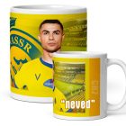 Egyedi névre szóló sárga hazai Al-Nassr mezes Cristiano Ronaldo grafikás fehér kerámia focis bögre