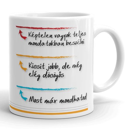 Most már mondhatod feliratos vicces fehér kerámia irodai bögre színes szintjelző csíkokkal