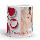 3D hatású vörös szíves egyedi saját fotós páros szerelmes bögre egyedi felirattal