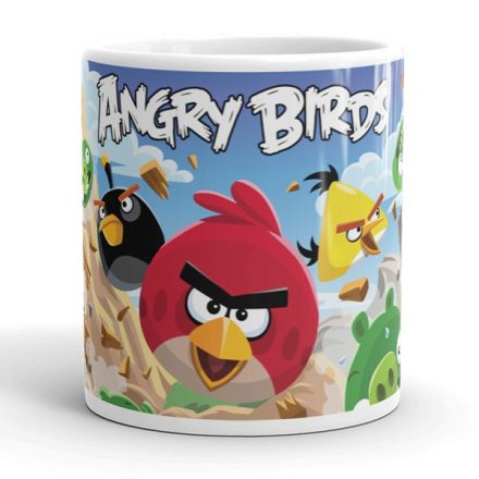 Angry Birds Mérges Madarak gyerek bögre kék háttérrel, sárga és piros madár mintával, egyedi névvel