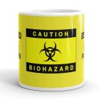 Caution Biohazard feliratos élénksárga fehér kerámia bögre fekete biológiai veszély szimbólummal