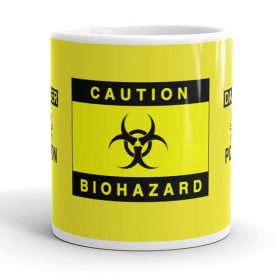 Caution Biohazard feliratos élénksárga fehér kerámia bögre fekete biológiai veszély szimbólummal