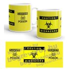 Caution Biohazard feliratos élénksárga fehér kerámia bögre fekete biológiai veszély szimbólummal