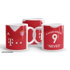 Egyedi névre szóló és mezszámos vörös FC Bayern München focimez mintás fehér kerámia szurkolói bögre
