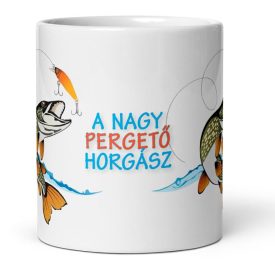 Csukás pergető horgász bögre rablóhalas mintával, wobbler grafikával és egyedi névfelirattal
