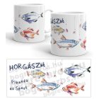 Horgászat pihenés és sport feliratos bögre színes akvarell stílusú halakkal és egyedi névvel