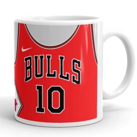 Egyedi névre szóló és mezszámos piros Chicago Bulls kosaras mez mintás fehér kerámia szurkolói bögre