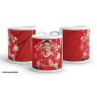 Egyedi névvel kérhető piros TeamViewer mezes Cristiano Ronaldo grafikás fehér kerámia focis bögre nagy klubcímerrel