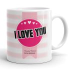 I Love You feliratos szívecskés csíkos egyedi neves szerelmes bögre