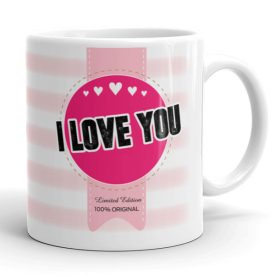 I Love You feliratos szívecskés csíkos egyedi neves szerelmes bögre