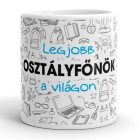 Legjobb osztályfőnök a világon feliratú kerámia bögre laptop és iskolatáska grafikákkal
