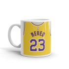 Egyedi névre szóló és mezszámos sárga Los Angeles Lakers kosaras mez mintás fehér kerámia szurkolói bögre
