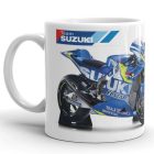 Kék ezüst suzuki gsx-rr verseny motor ecstar motul feliratokkal és team suzuki logóval egyedi neves mintás fehér bögre
