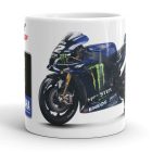 Kék fekete yamaha yzr-m1 verseny motor zöld monster energy karom logóval egyedi neves mintás fehér bögre