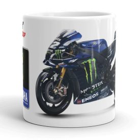 Kék fekete yamaha yzr-m1 verseny motor zöld monster energy karom logóval egyedi neves mintás fehér bögre