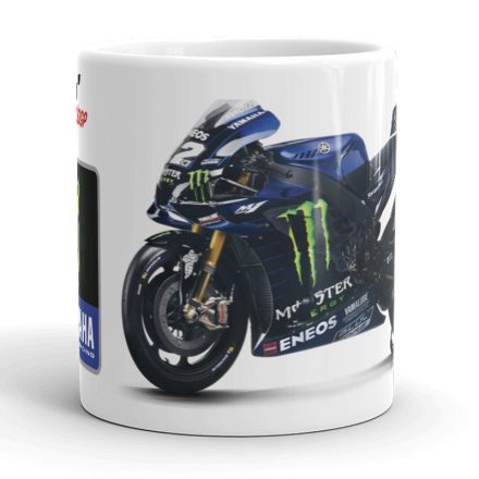 Kék fekete yamaha yzr-m1 verseny motor zöld monster energy karom logóval egyedi neves mintás fehér bögre