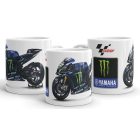 Kék fekete yamaha yzr-m1 verseny motor zöld monster energy karom logóval egyedi neves mintás fehér bögre
