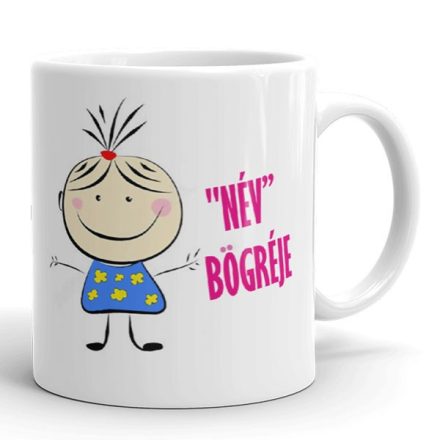 Név bögréje egyedi neves kék ruhás kislányos bögre illusztráció