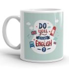 Do you speak English feliratú mentazöld kerámia ballagási bögre londoni telefonfülke és brit zászló grafikájával