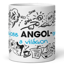 Legjobb angol-tanár a világon feliratú kerámia bögre angol szavakkal és napszemüveg grafikájával