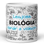 Legjobb biológia-tanár a világon feliratú kerámia bögre DNS molekulák és növényi hajtások grafikájával