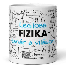 Legjobb fizika-tanár a világon feliratú kerámia bögre matematikai függvények és fizikai képletek grafikájával