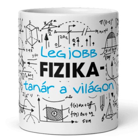 Legjobb fizika-tanár a világon feliratú kerámia bögre matematikai függvények és fizikai képletek grafikájával