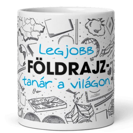 Legjobb földrajz-tanár a világon feliratú kerámia bögre földgömb és kitörő vulkán grafikájával