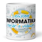 Legjobb informatika-tanár a világon feliratú kerámia bögre futurisztikus sárga és kék áramkör grafikával