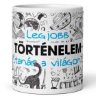 Legjobb történelem-tanár a világon feliratú kerámia bögre egyiptomi piramisok és dinoszaurusz grafikájával